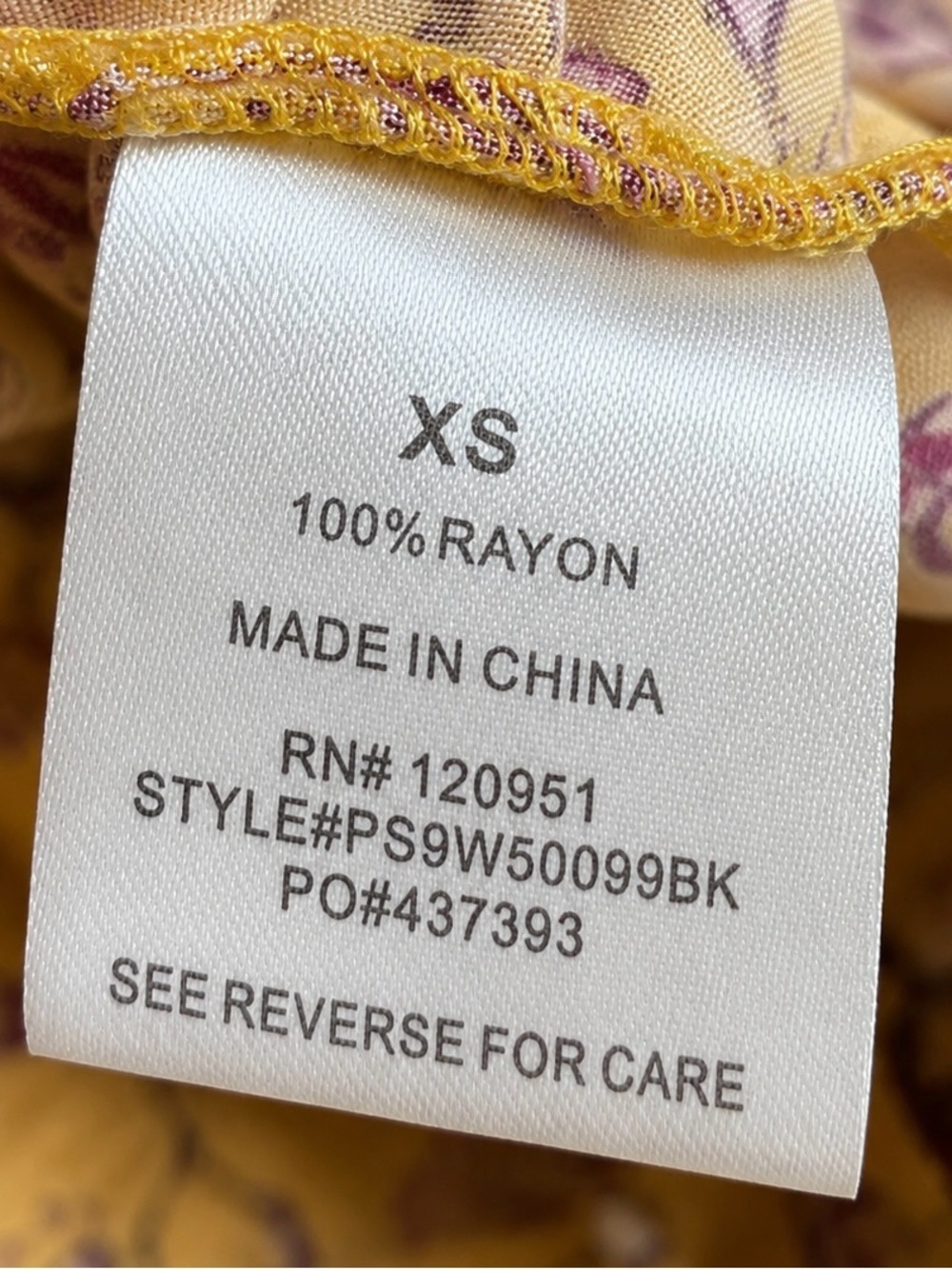 Pink Rose Mustard Yellow Boho Floral Print Mini Dress XS 100% Rayon - Picture 3 of 3